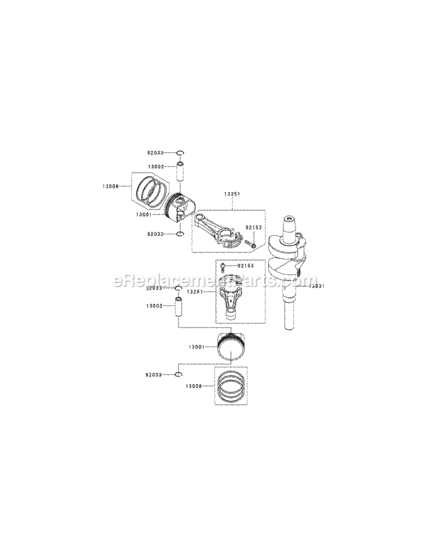 Kawasaki Fx850-S11 Piston & Crankshaft Diagram and Parts List for S6031-KW 53DI8DU6050-31HP Cub Cadet Lawn Tractor